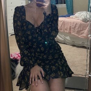 Black Woven Dress w/ Floral Print